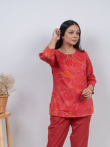 Cotton Screen Printed Short Kurti - Orange