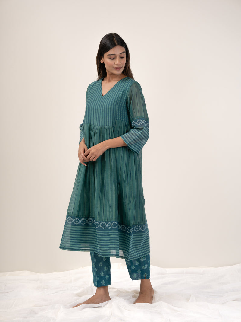 Cotton Hand Block Printed Pant - Green