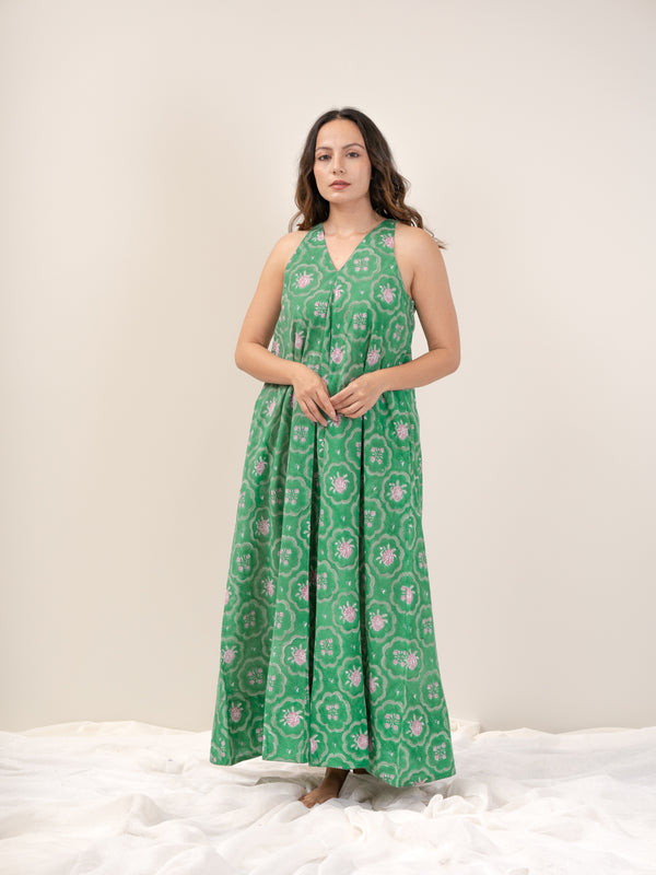 Cotton Hand Block Printed Dress - Green