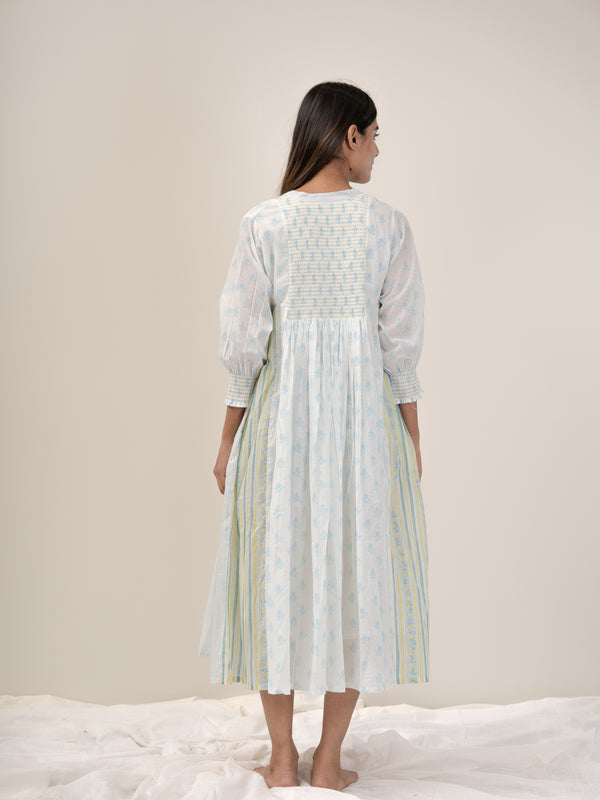 Cotton Hand Block Printed Dress - Blue