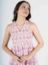 Cotton Hand Block Printed Dress - Pink