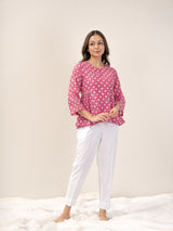 Cotton Hand Block Printed Top - Pink