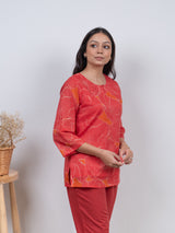 Cotton Screen Printed Short Kurti - Orange