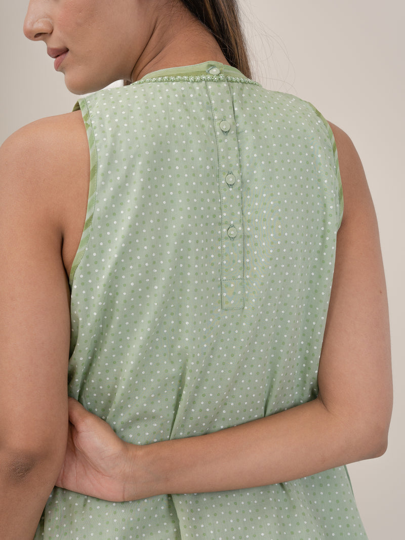 Cotton Hand Blocked Printed Dress - Light Green