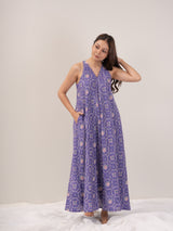 Cotton Hand Block Printed Dress - Purple