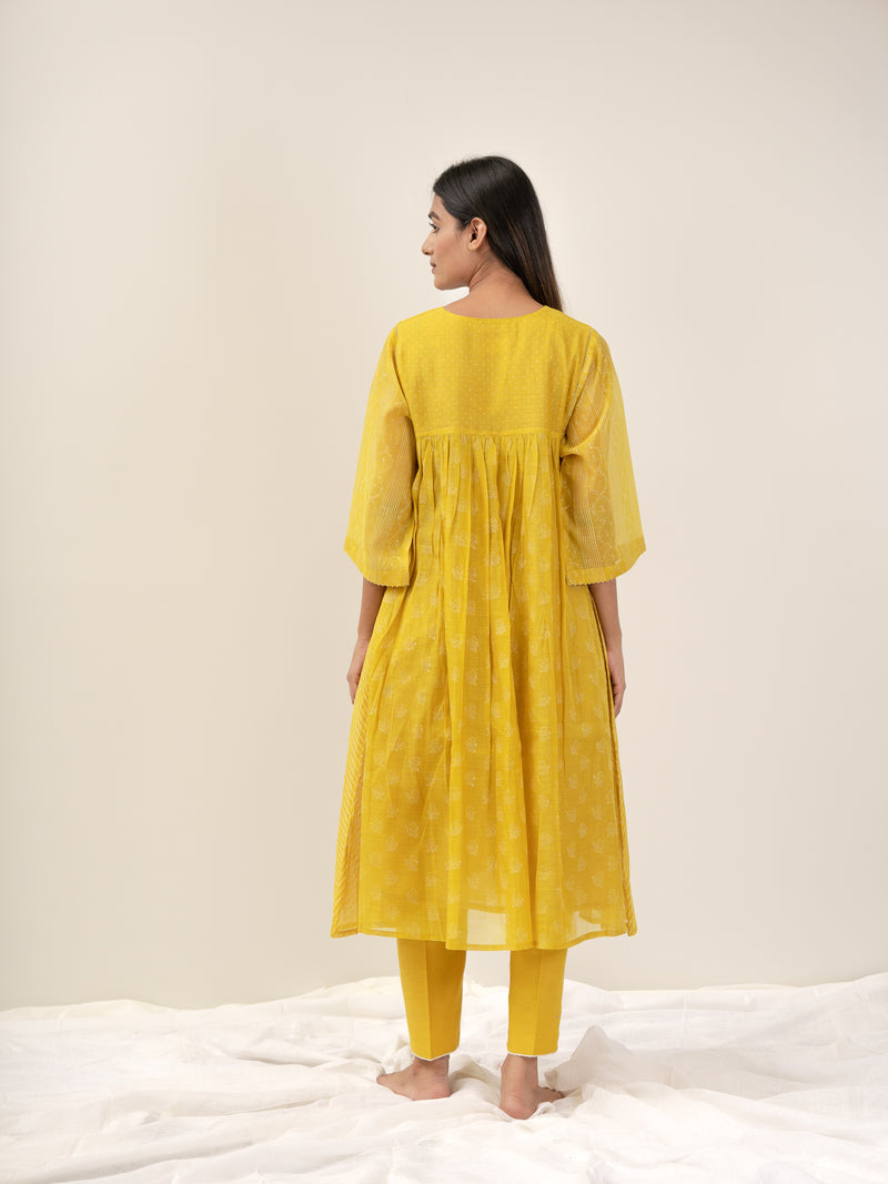 Chanderi V Neck Straight Kurta - Yellow