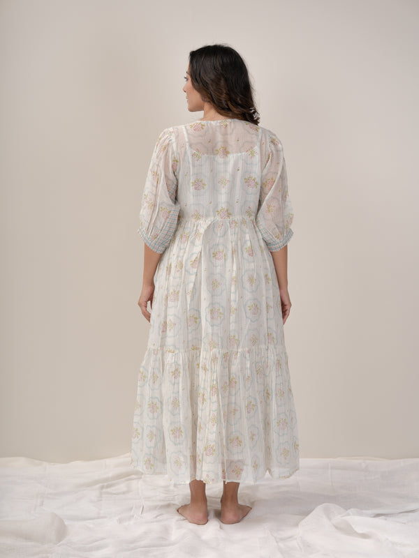 Cotton Hand Block Printed Dress - White
