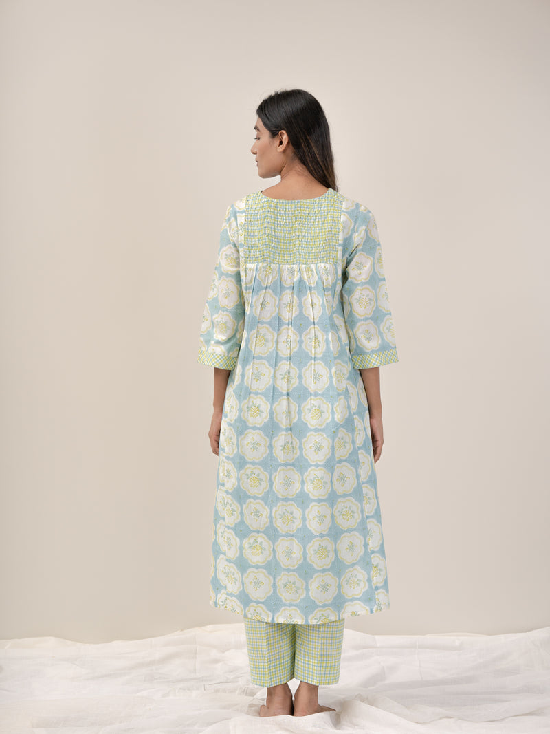 Cotton Hand Block Printed Kurta - Blue