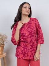 Cotton Screen Printed Short Kurti - Pink