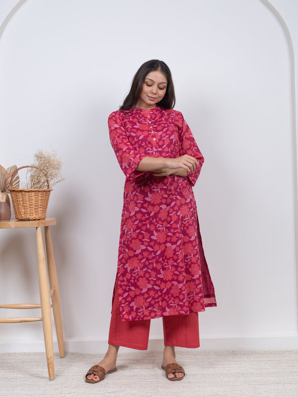 Cotton Screen Printed Kurta - Pink