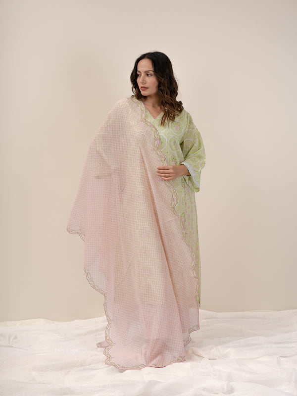Cotton Hand Block Printed Dupatta - Pink