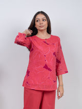 Cotton Screen Printed Short Kurti - Pink