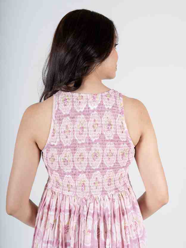 Cotton Hand Block Printed Dress - Pink