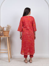 Cotton Screen Printed Kurta - Orange