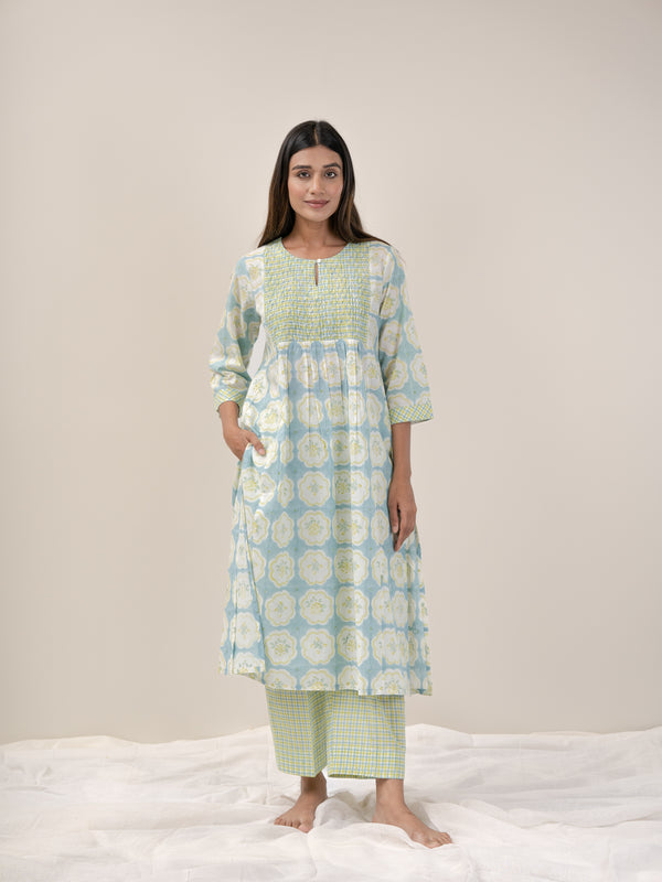 Cotton Hand Block Printed Kurta - Blue