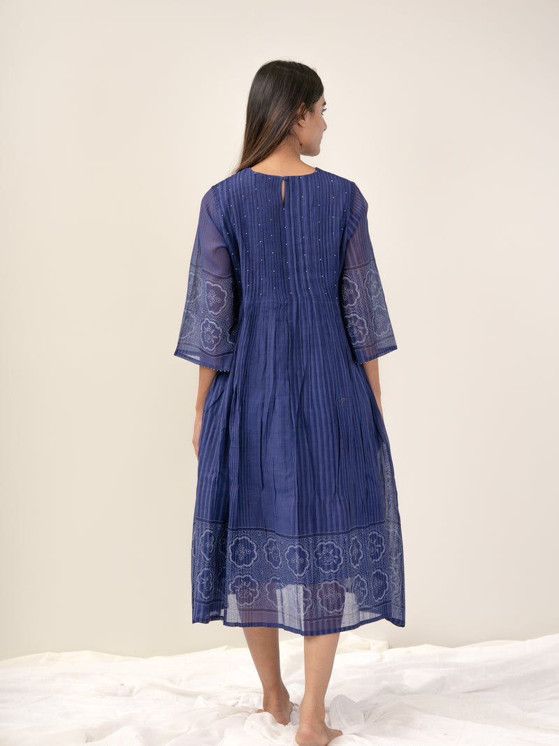 Cotton Hand Block Printed Dress - Blue