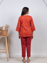 Cotton Screen Printed Short Kurti - Orange