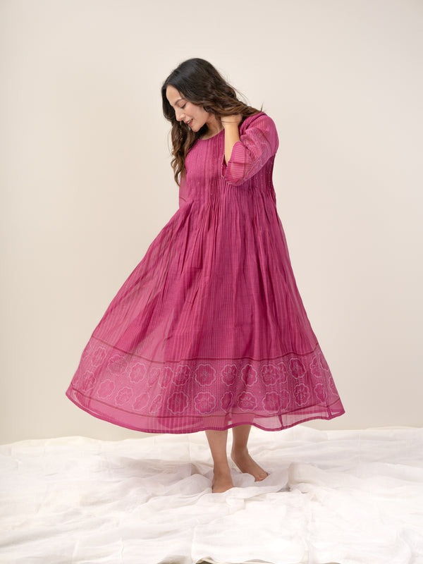 Cotton Hand Block Printed Dress- Pink