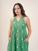 Cotton Hand Block Printed Dress - Green