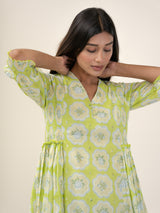 Cotton Hand Block Printed Dress - Green
