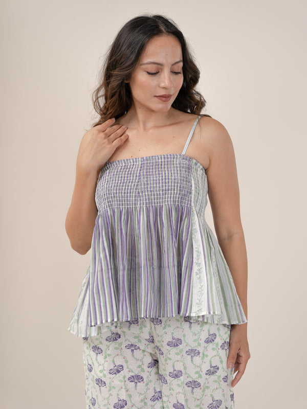 Cotton Hand Block Printed Top - Purple