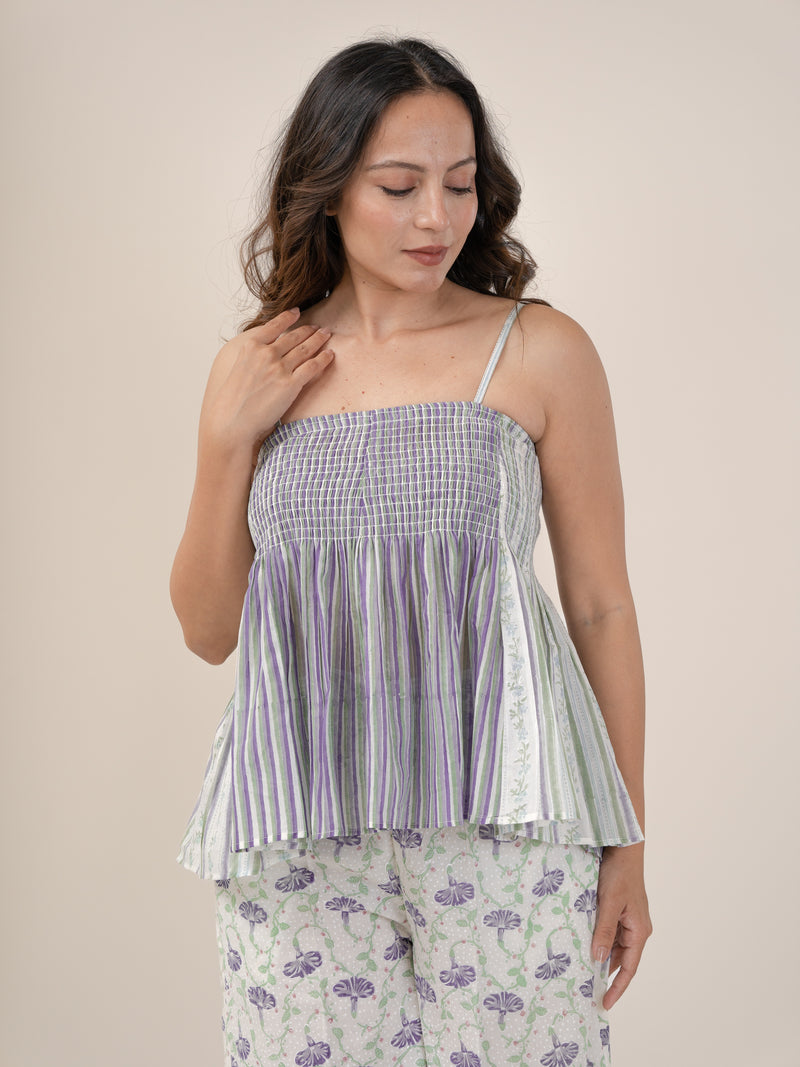 Cotton Hand Block Printed Top - Purple