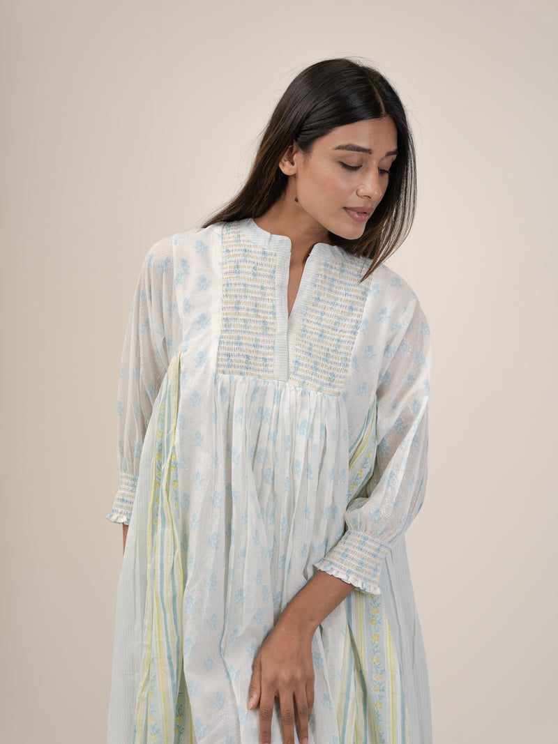 Cotton Hand Block Printed Dress - Blue