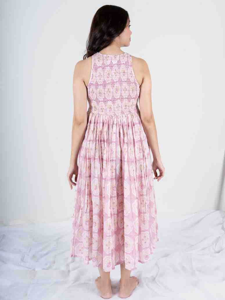Cotton Hand Block Printed Dress - Pink