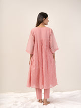 Chanderi V Neck Straight Kurta - Pink