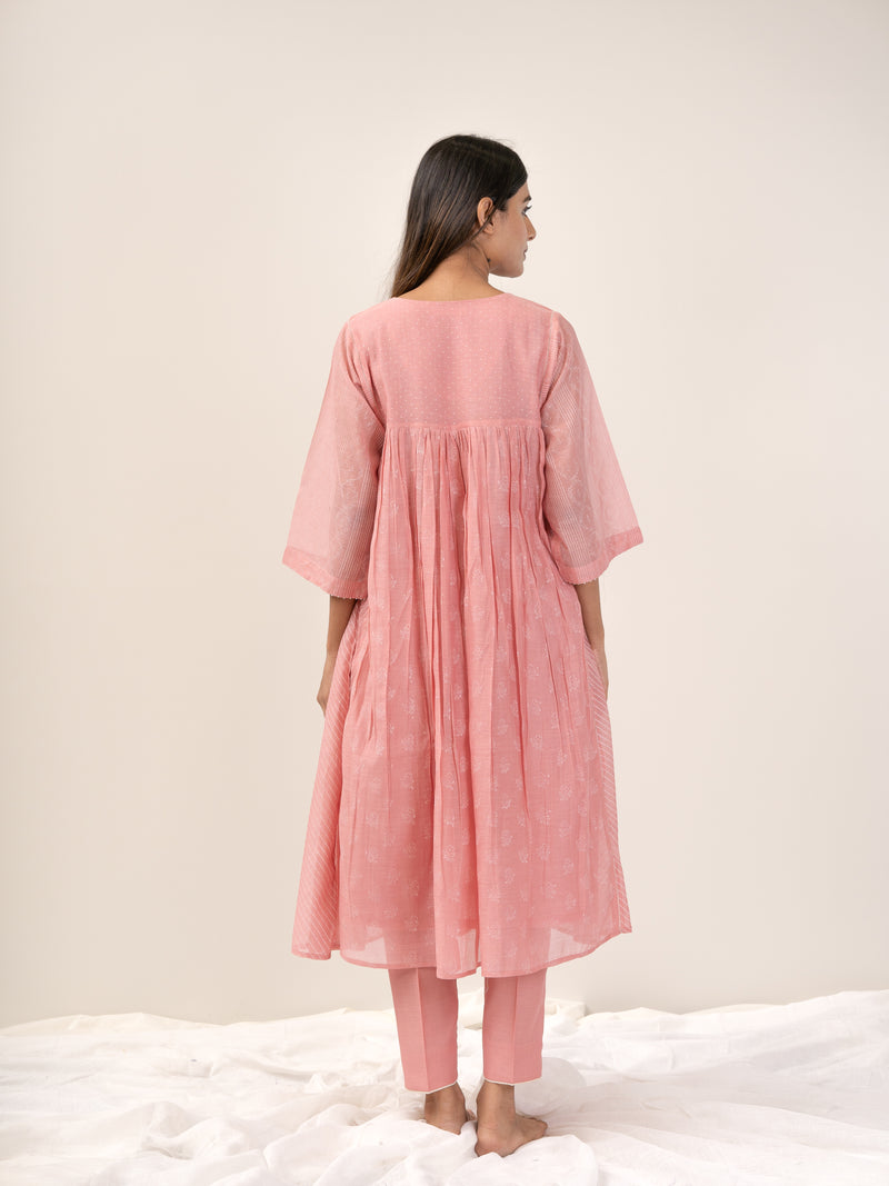 Chanderi V Neck Straight Kurta - Pink