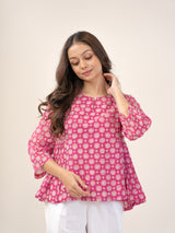 Cotton Hand Block Printed Top - Pink