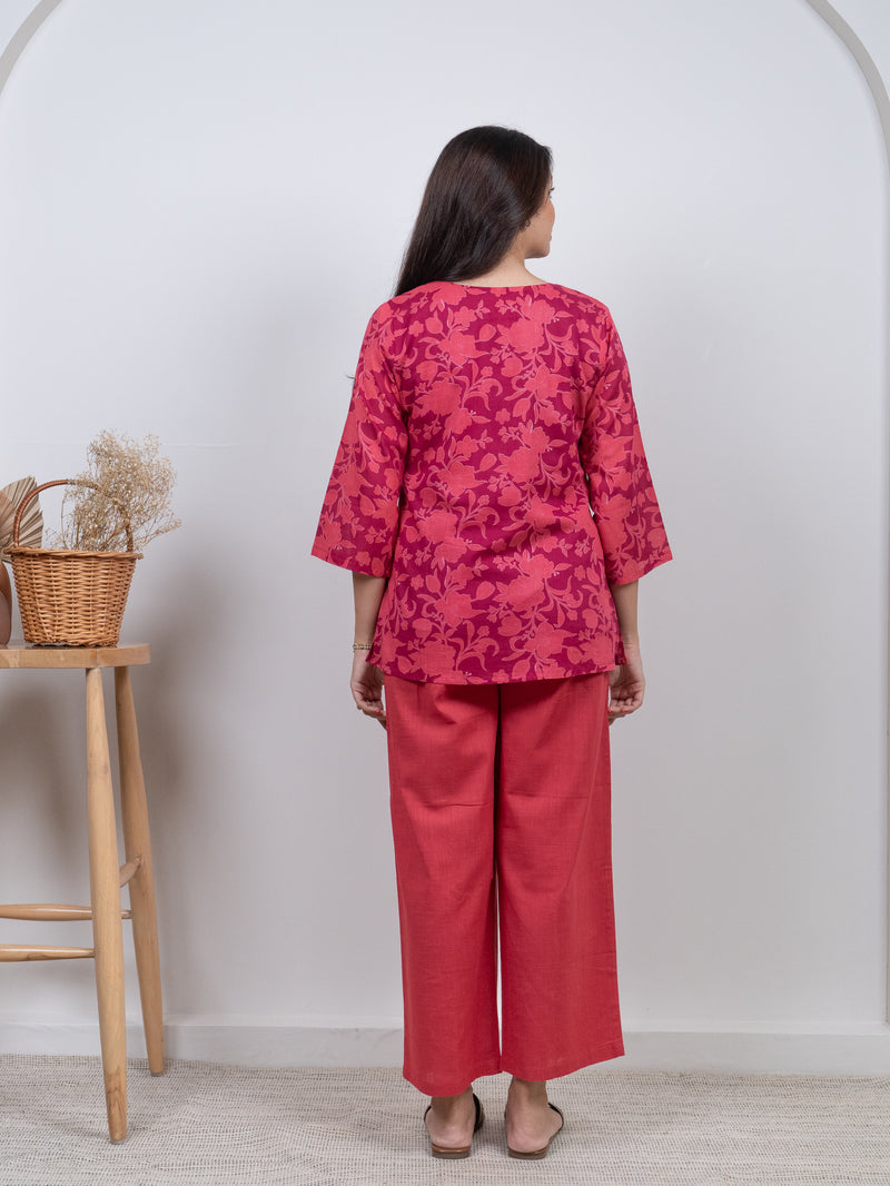 Cotton Screen Printed Short Kurti - Pink