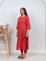 Cotton Screen Printed Kurta - Orange