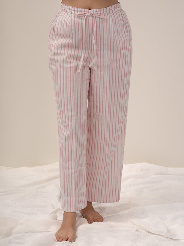 Cotton Hand Block Printed Parallel - Pink