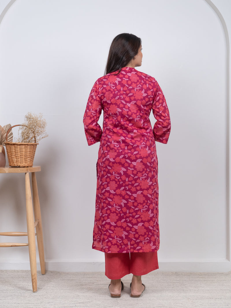 Cotton Screen Printed Kurta - Pink