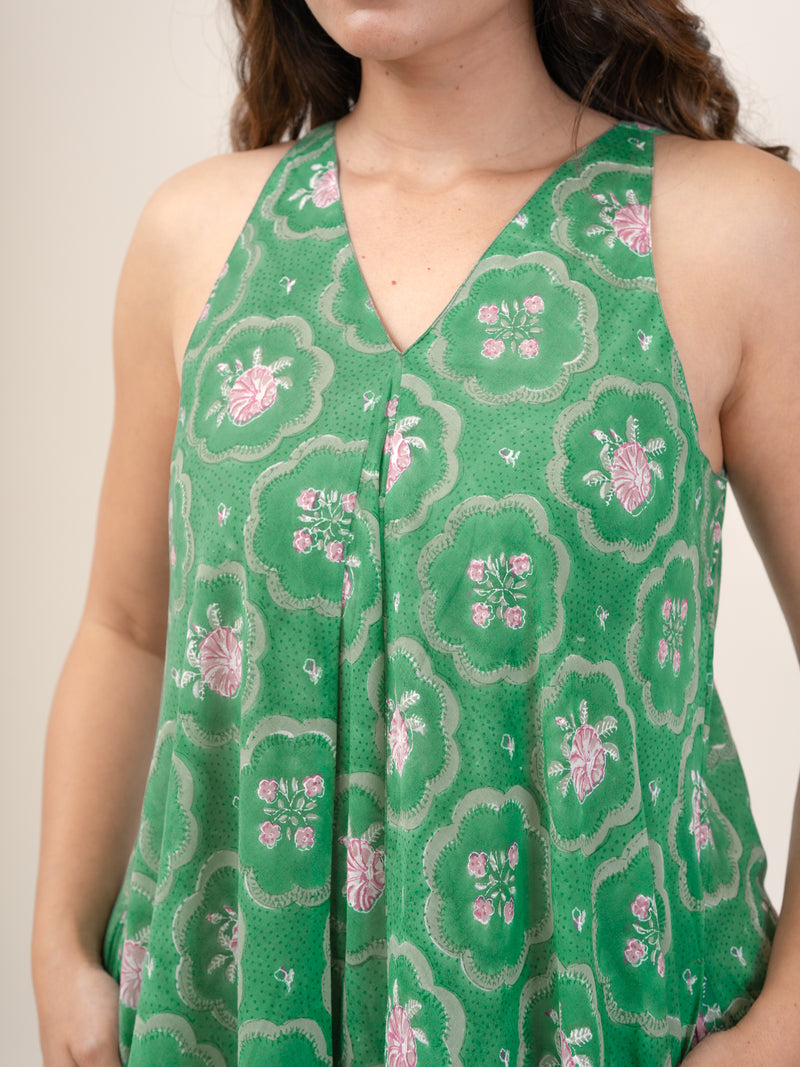 Cotton Hand Block Printed Dress - Green
