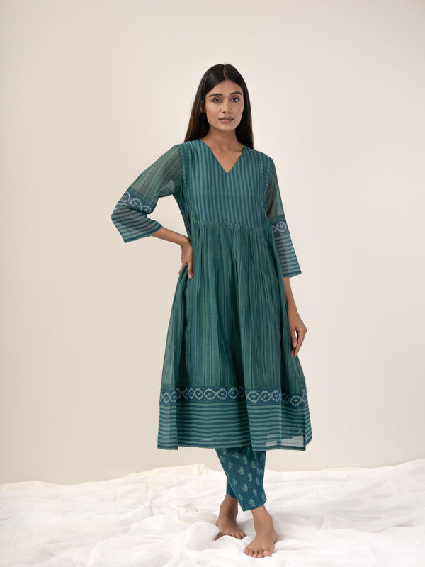 Cotton Hand Block Printed kurta- Green