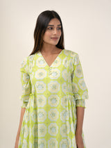 Cotton Hand Block Printed Dress - Green
