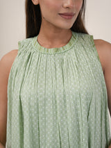 Cotton Hand Blocked Printed Dress - Light Green