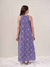 Cotton Hand Block Printed Dress - Purple