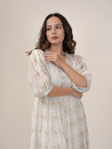 Cotton Hand Block Printed Dress - White