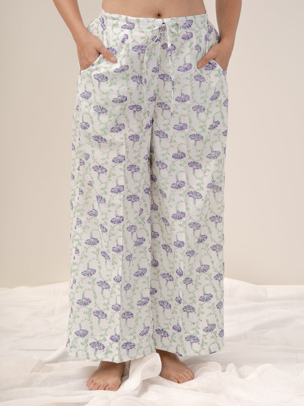 Cotton Hand Block Printed Palazzo - White