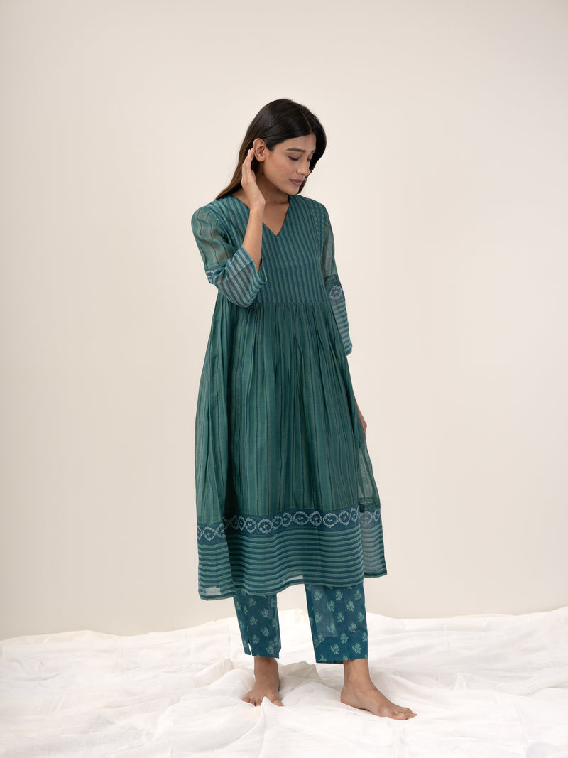 Cotton Hand Block Printed kurta- Green