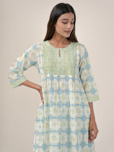 Cotton Hand Block Printed Kurta - Blue