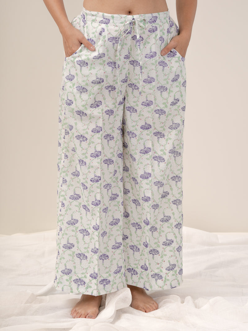 Cotton Hand Block Printed Palazzo - White