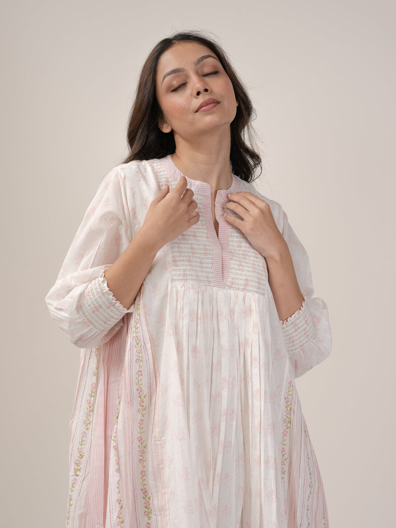 Cotton Hand Block Printed Dress - Pink
