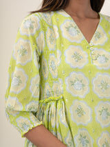 Cotton Hand Block Printed Dress - Green