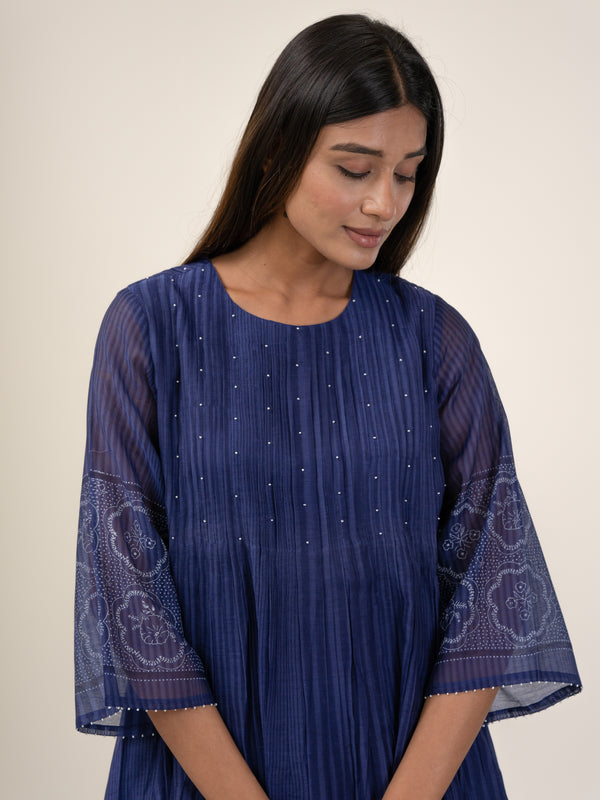 Cotton Hand Block Printed Dress - Blue