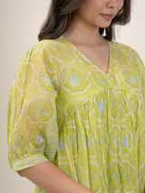 Cotton Hand Block Printed Dress - Green
