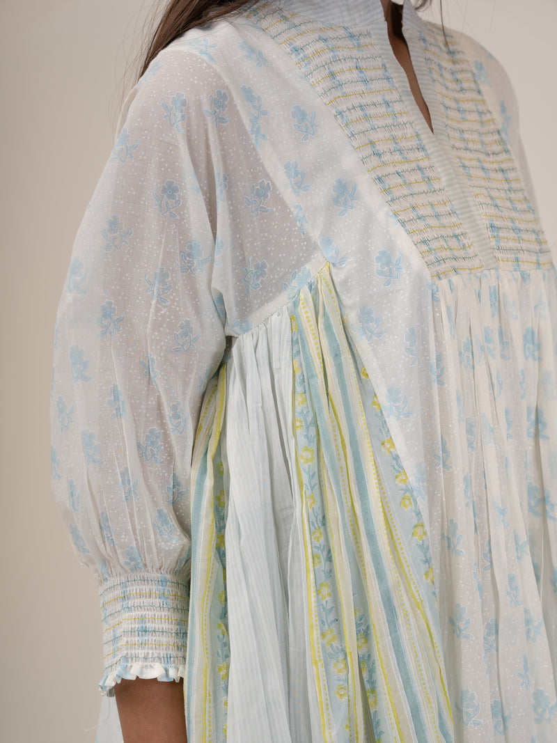 Cotton Hand Block Printed Dress - Blue